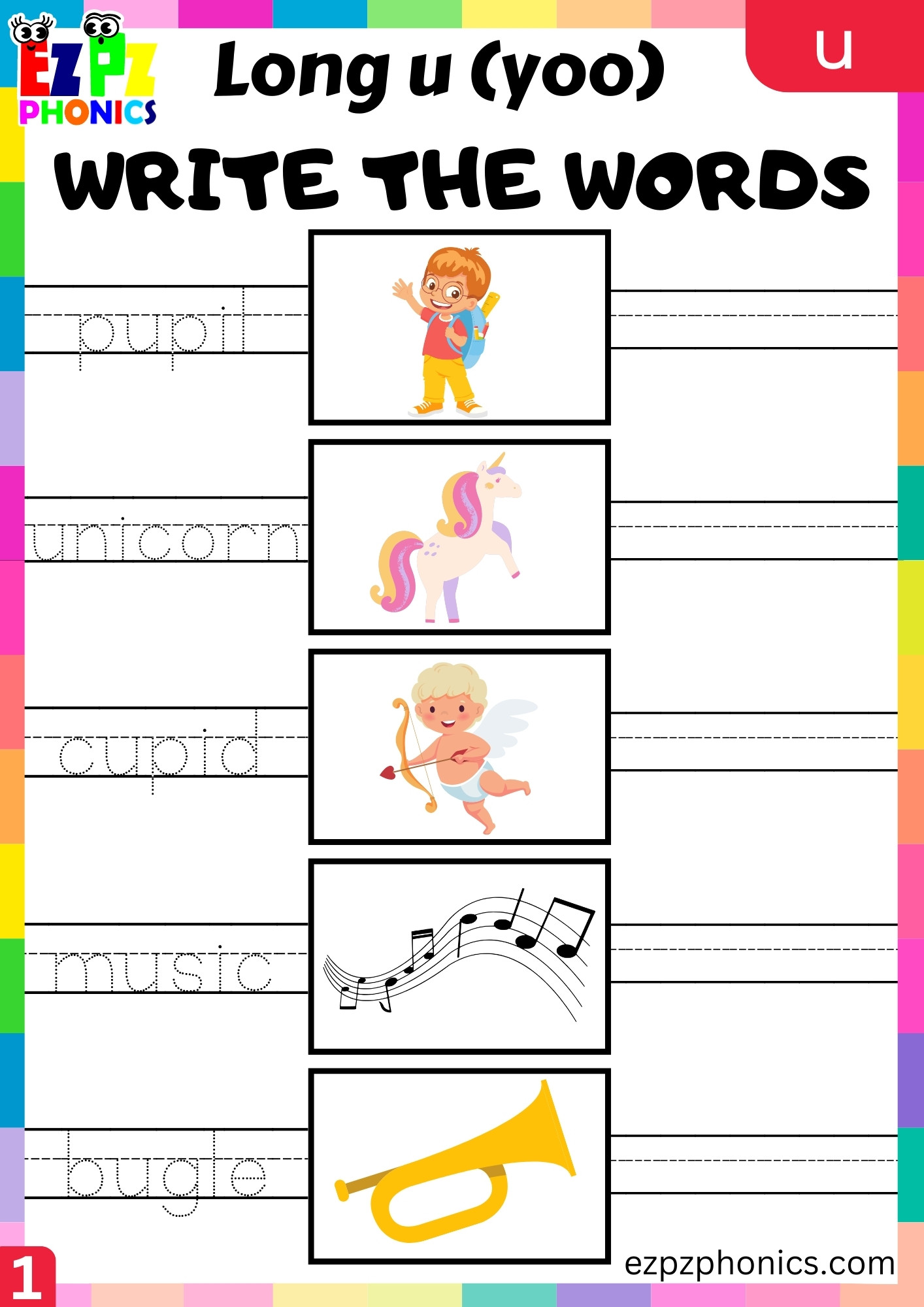 Write the Words for u Words Long u (yoo) Sound